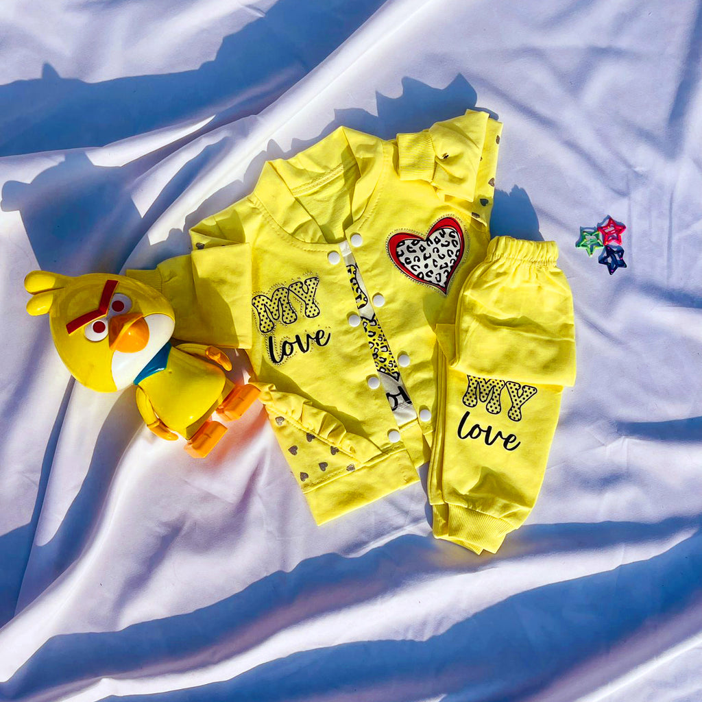 Heart-Print Winter Set with Pants for Toddler Girls