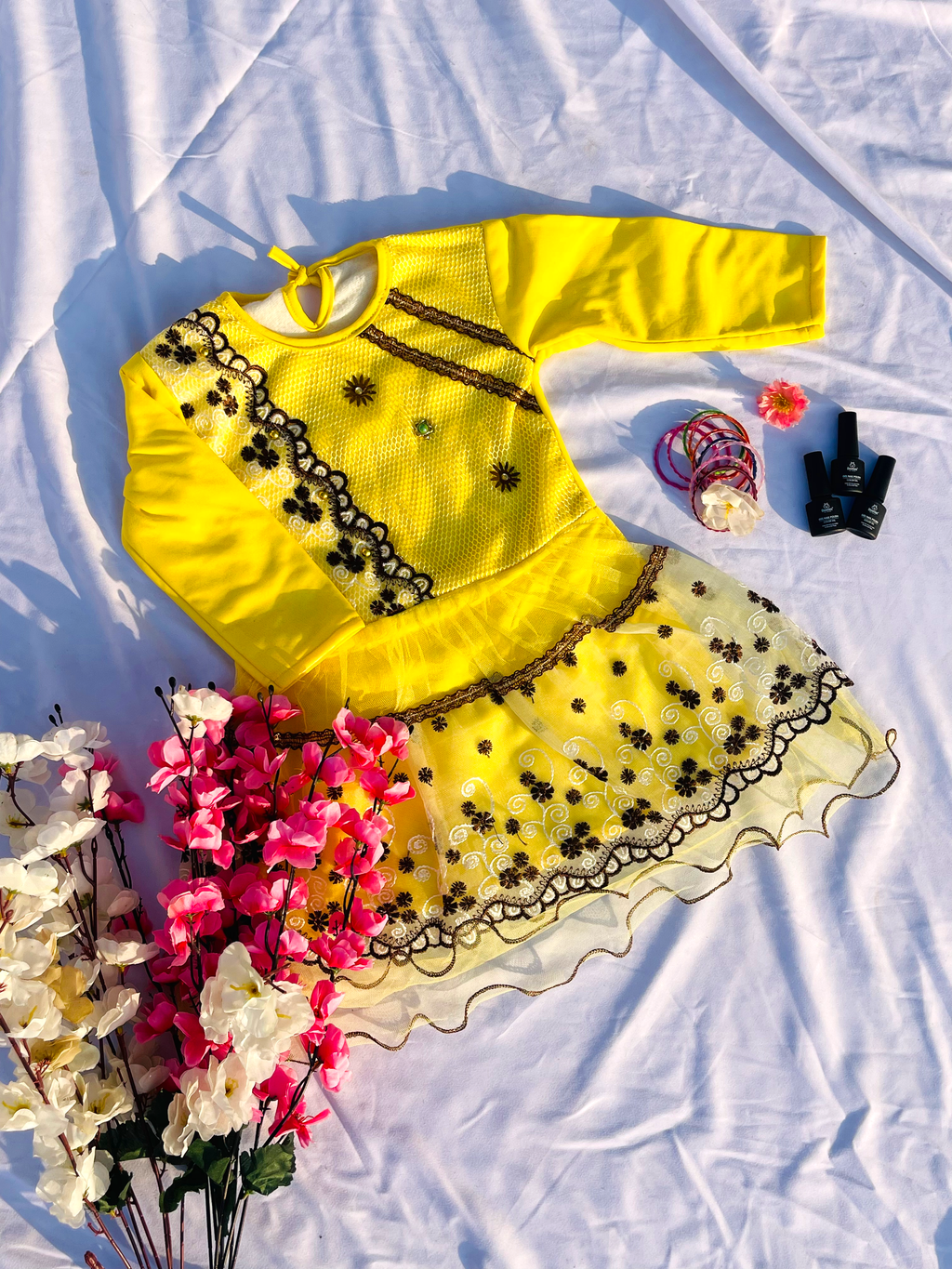 Floral Embroidered Frock with Matching Leggings for Girls