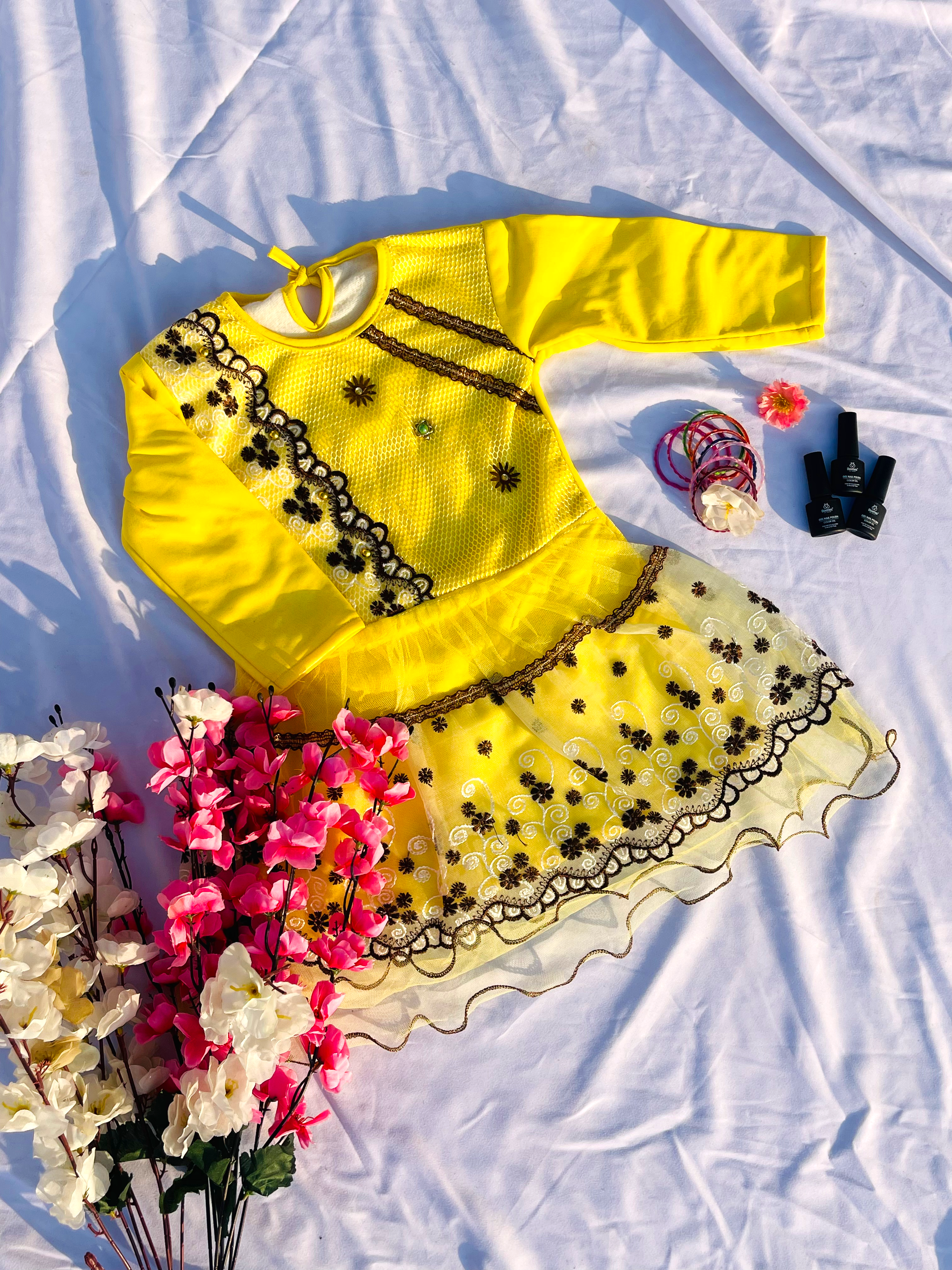 Floral Embroidered Frock with Matching Leggings for Girls