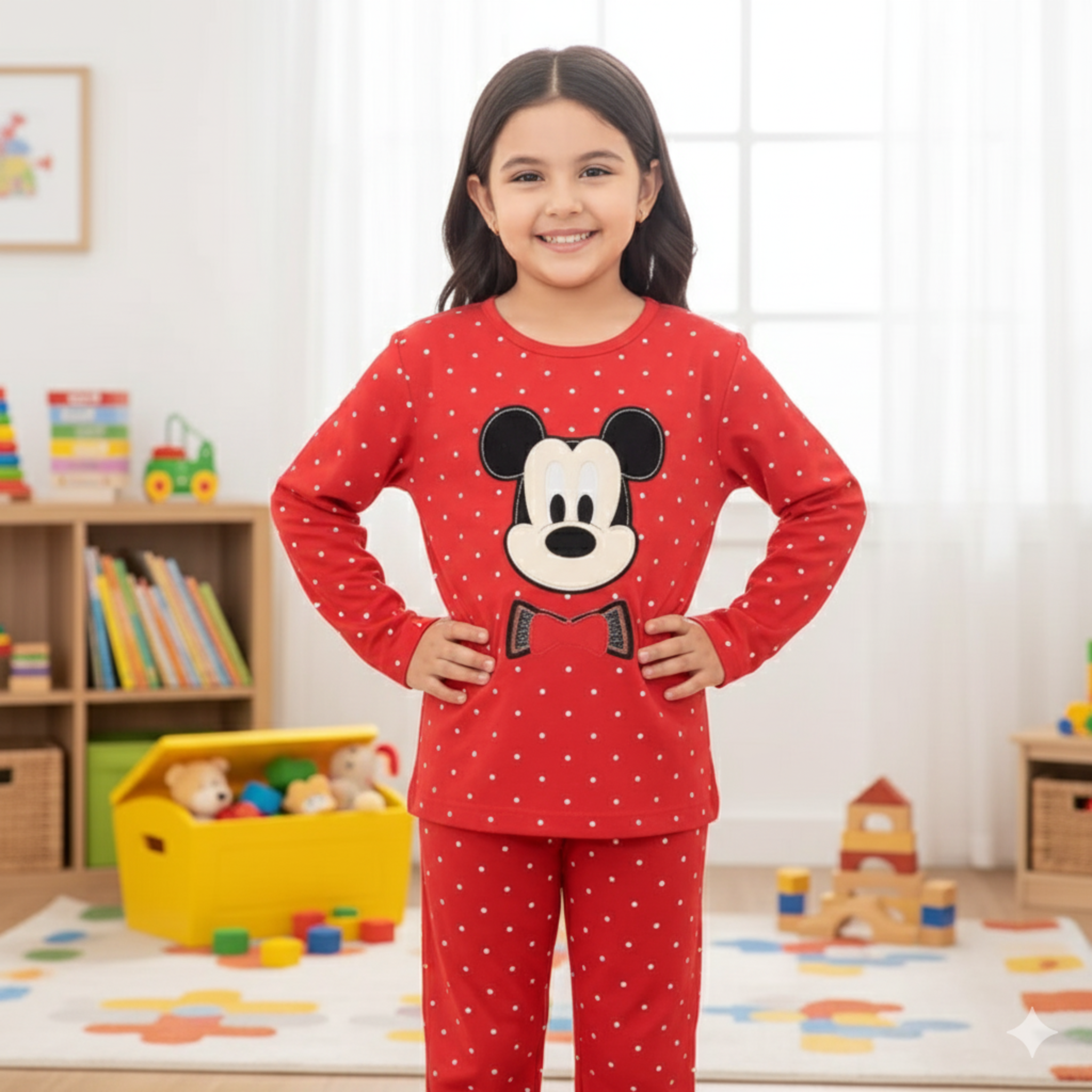 Mickey Mouse Graphic Pajama Set for Girls â Cozy Sleepwear with Fun Polka Dot Design