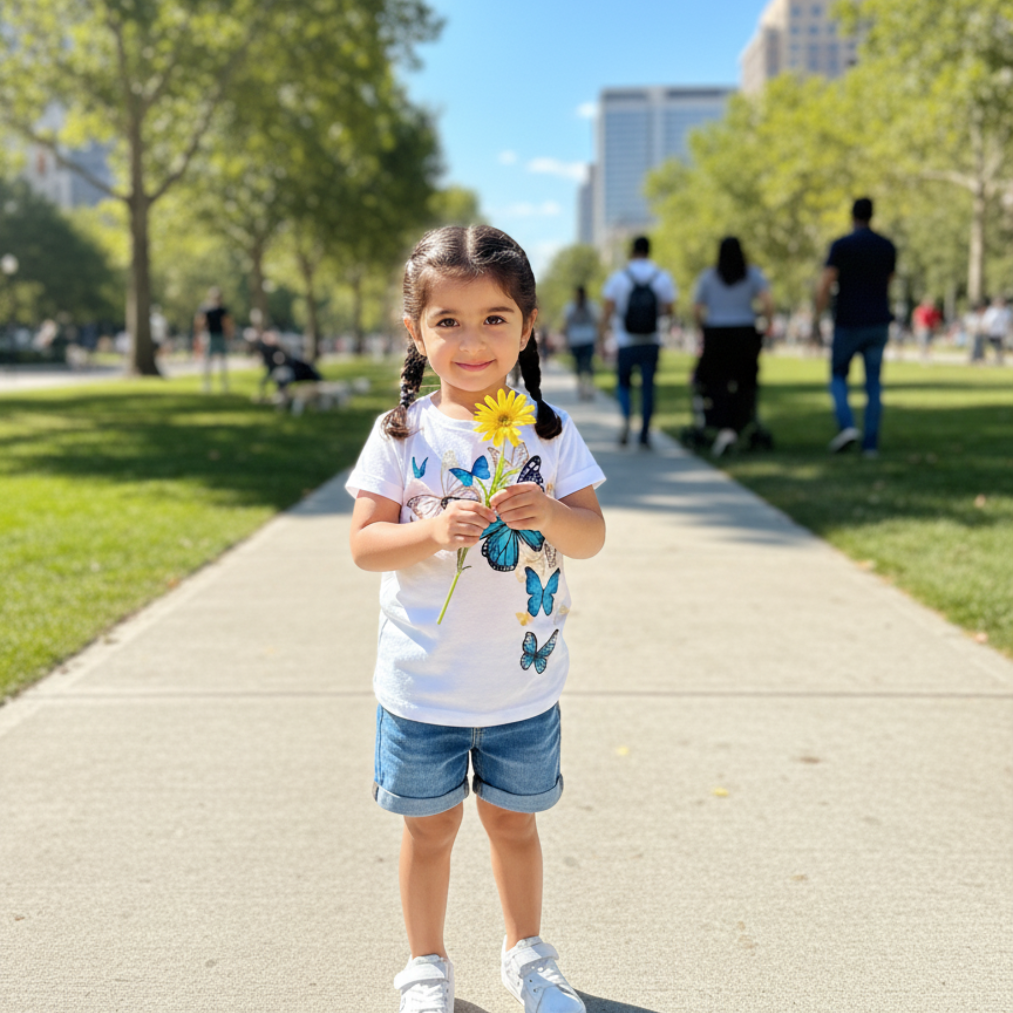 Butterfly Print T-shirt Frock for Girls â Casual Summer Dress with Denim Shorts & Fun Design