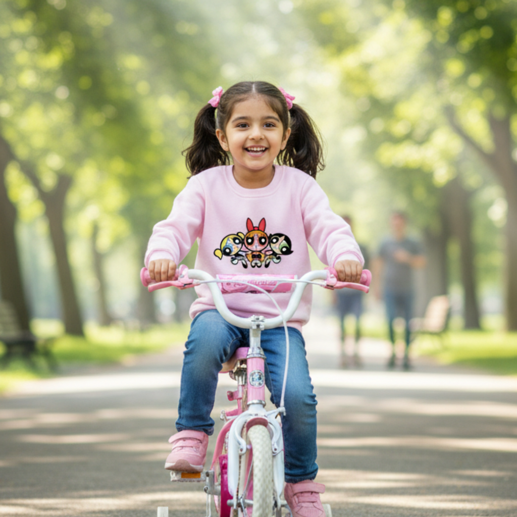 Powerpuff Girls Sweatshirt Frock for Girls â Cozy & Playful Hoodie Dress with Fun Cartoon Print