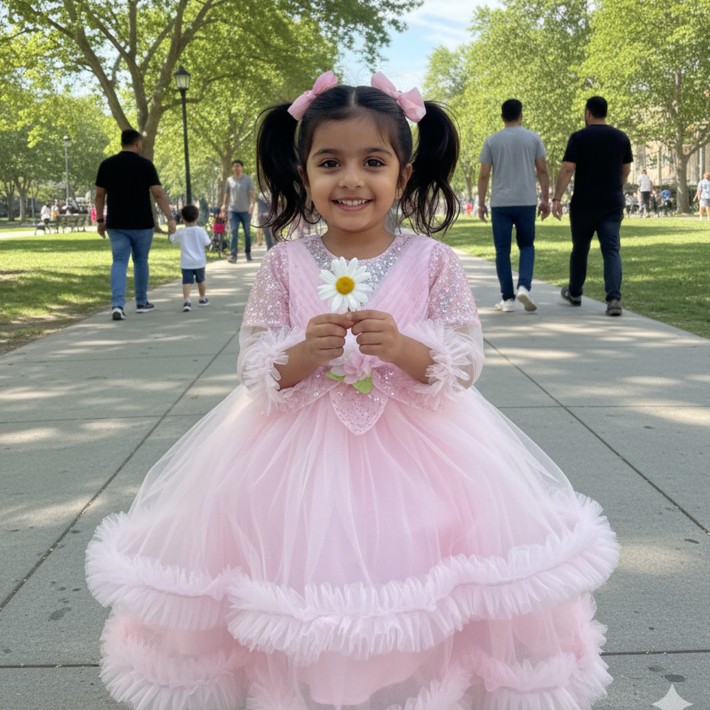Pink Princess Boutique Frock for Girls â Sparkling Party Dress with Floral AppliquÃ© & Ruffled Tulle