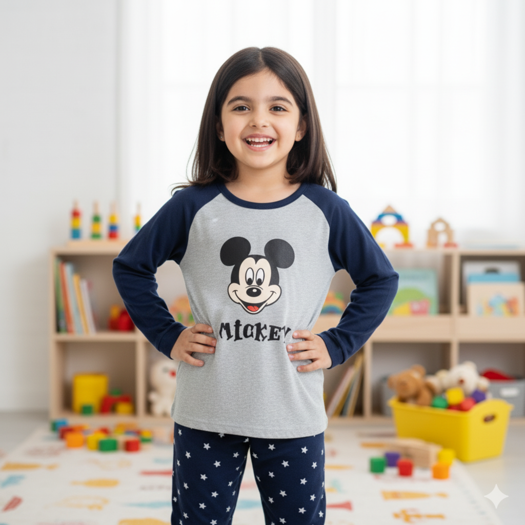 Mickey Mouse Graphic Pajama Set for Girls â Cozy Sleepwear with Stars Print Pants