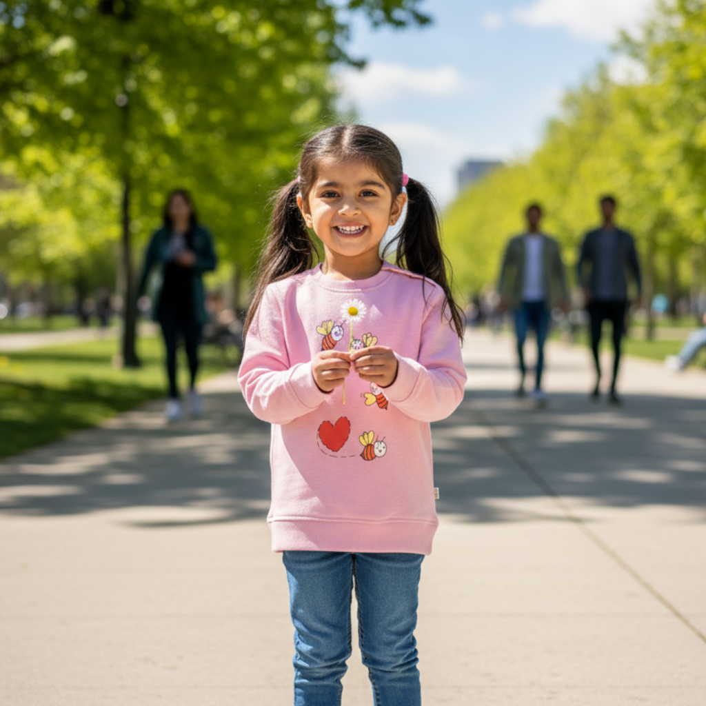 Bee Fun Sweatshirt Frock for Girls â Cozy and Cute T-shirt Dress with Heart and Bee Print