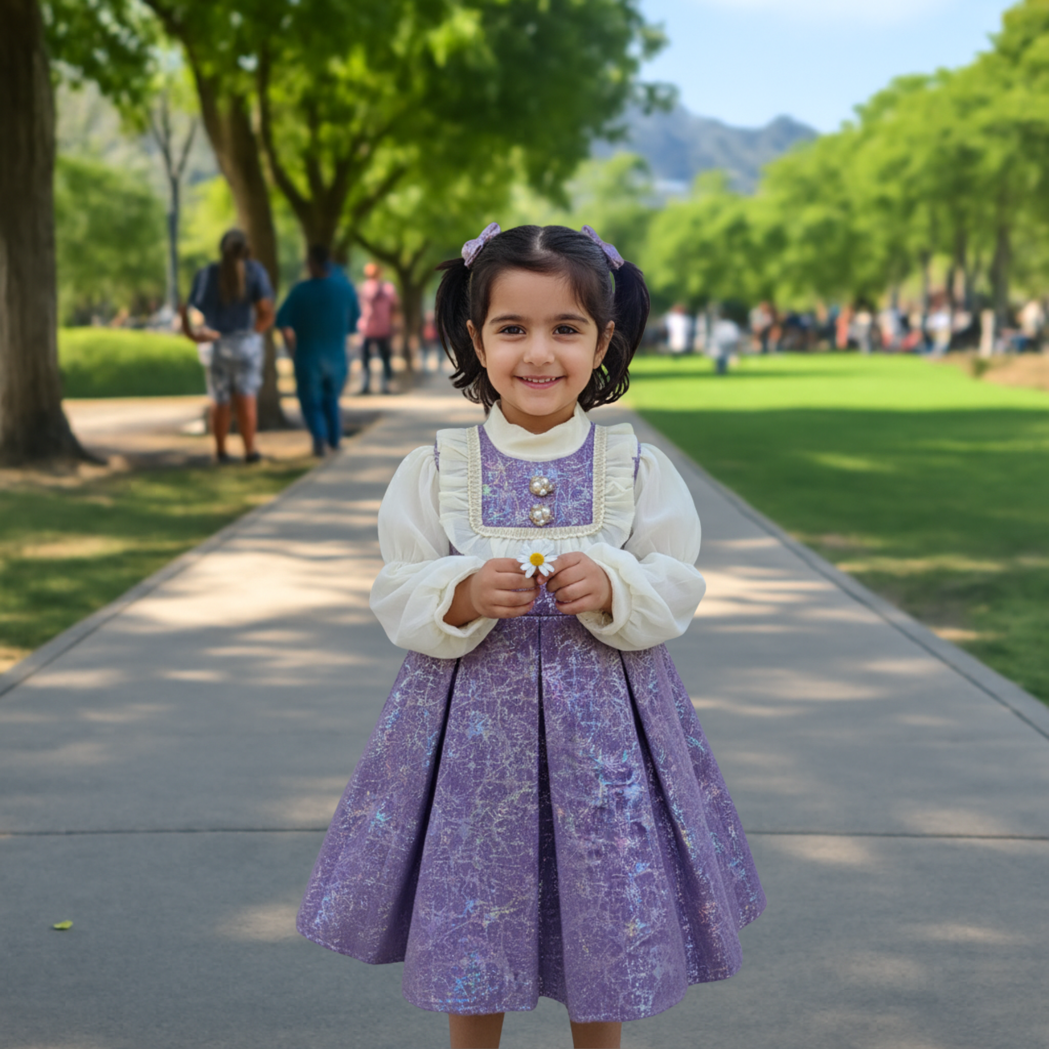Lavender Princess Kids Frock for Girls â Elegant Party Dress with Ruffled Collar & Pearl Detailing