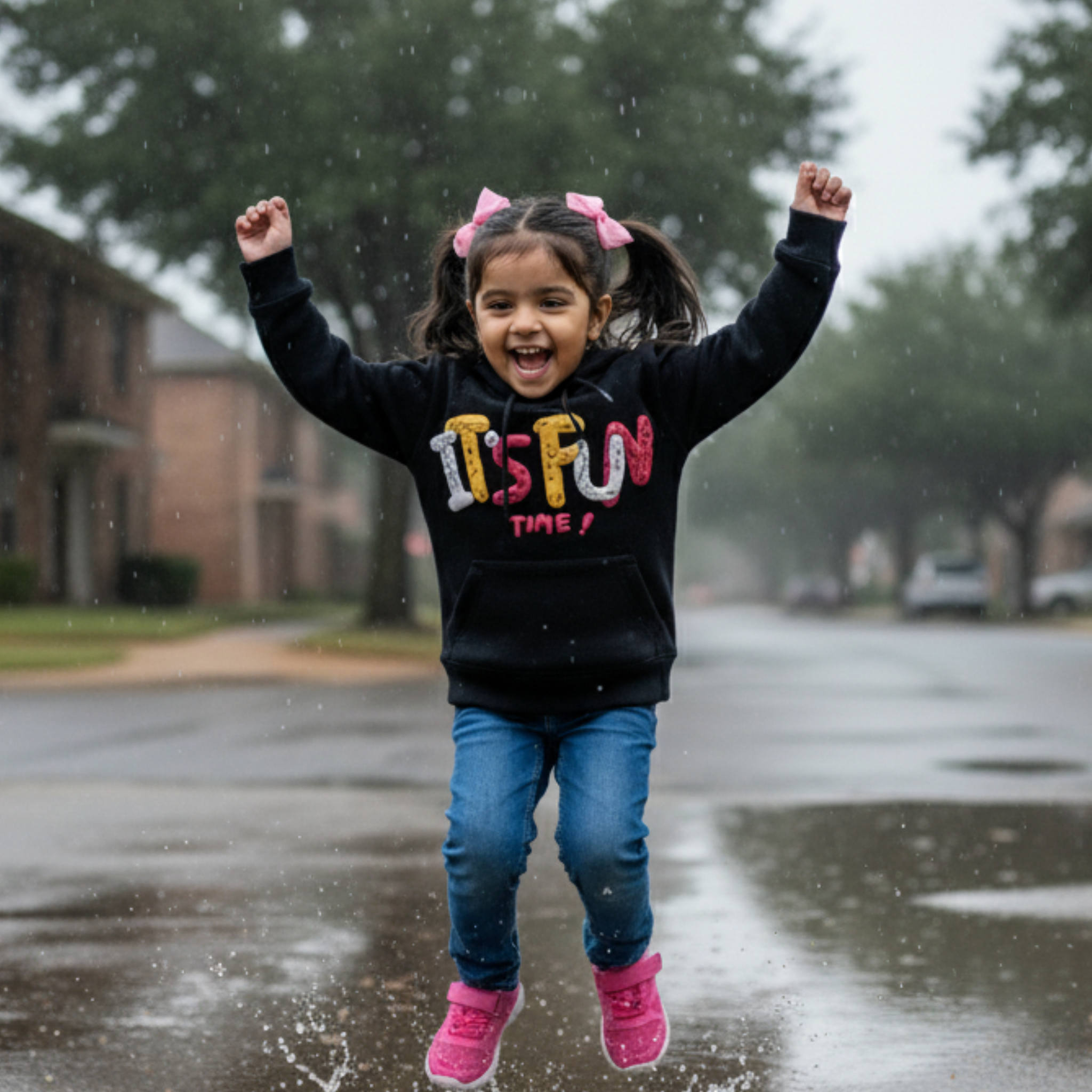 "It's Fun Time" Sweatshirt Frock for Girls â Cozy & Colorful Hoodie Dress with Bold Graphic Print