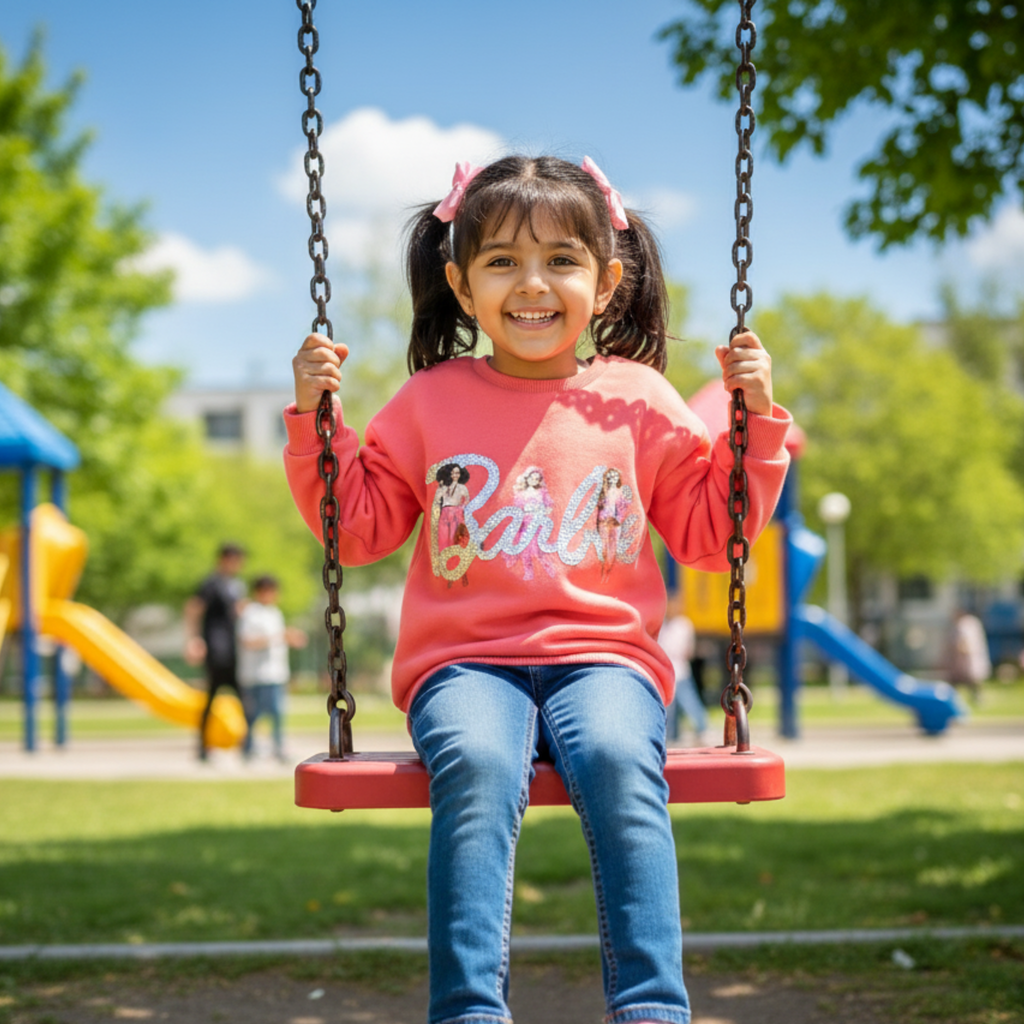 Barbie Graphic Sweatshirt Frock for Girls â Cozy & Stylish Play Dress with Glittery Print