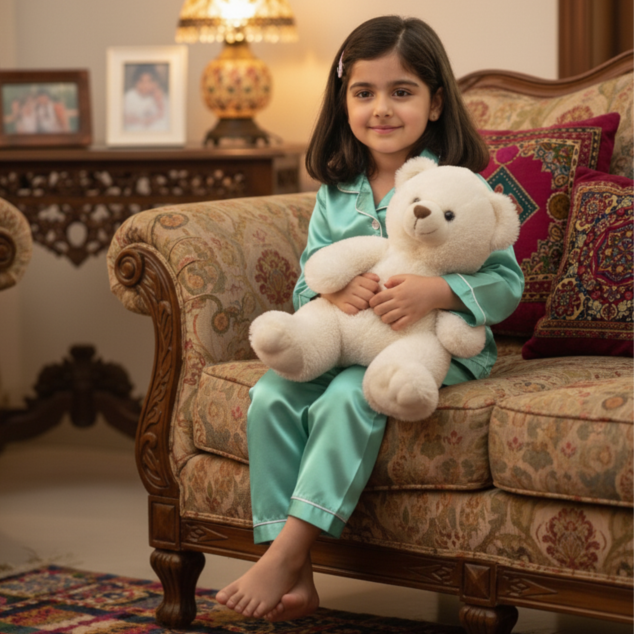 Mint Green Satin Pajama Set for Girls â Soft & Stylish Sleepwear with Buttoned Top & Elastic Waist Shorts