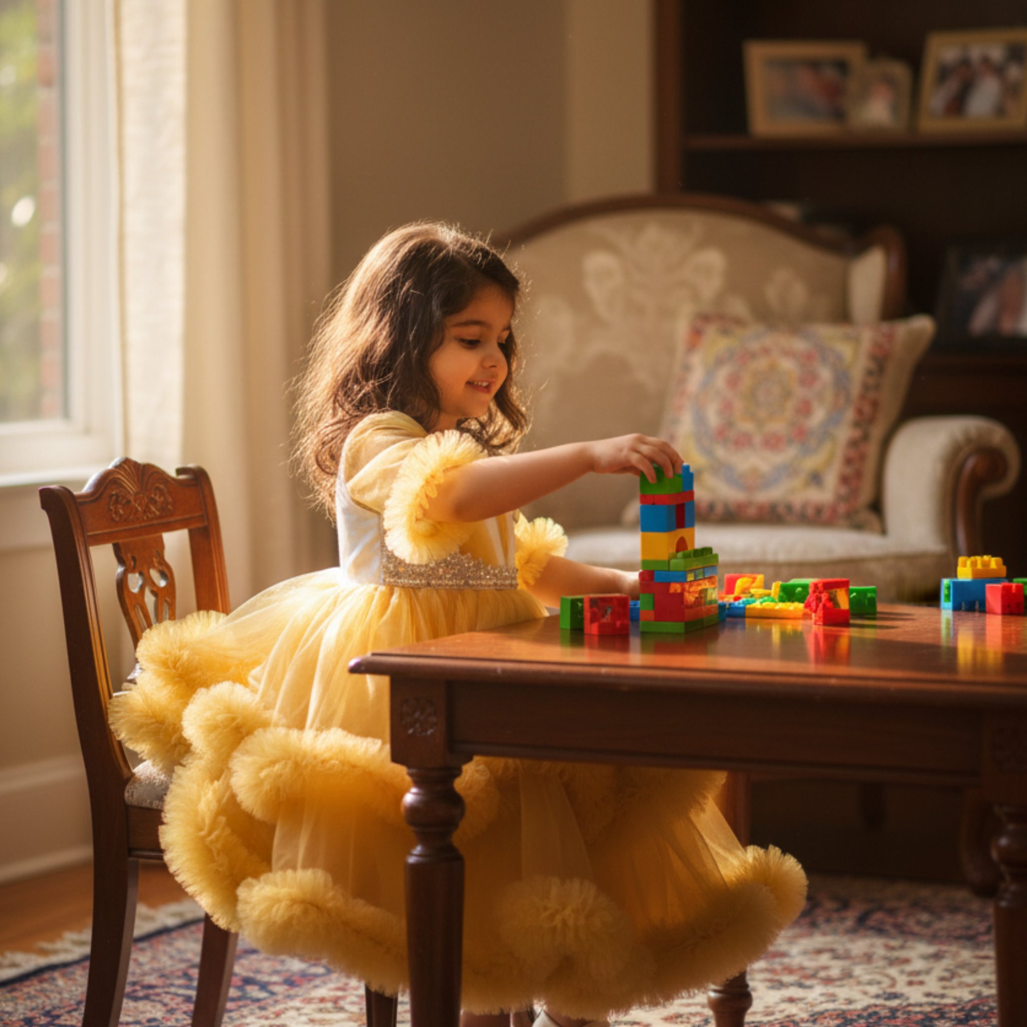Sunny Yellow Party Frock for Girls â Elegant Birthday Dress with Tulle Ruffles & Sequin Detailing
