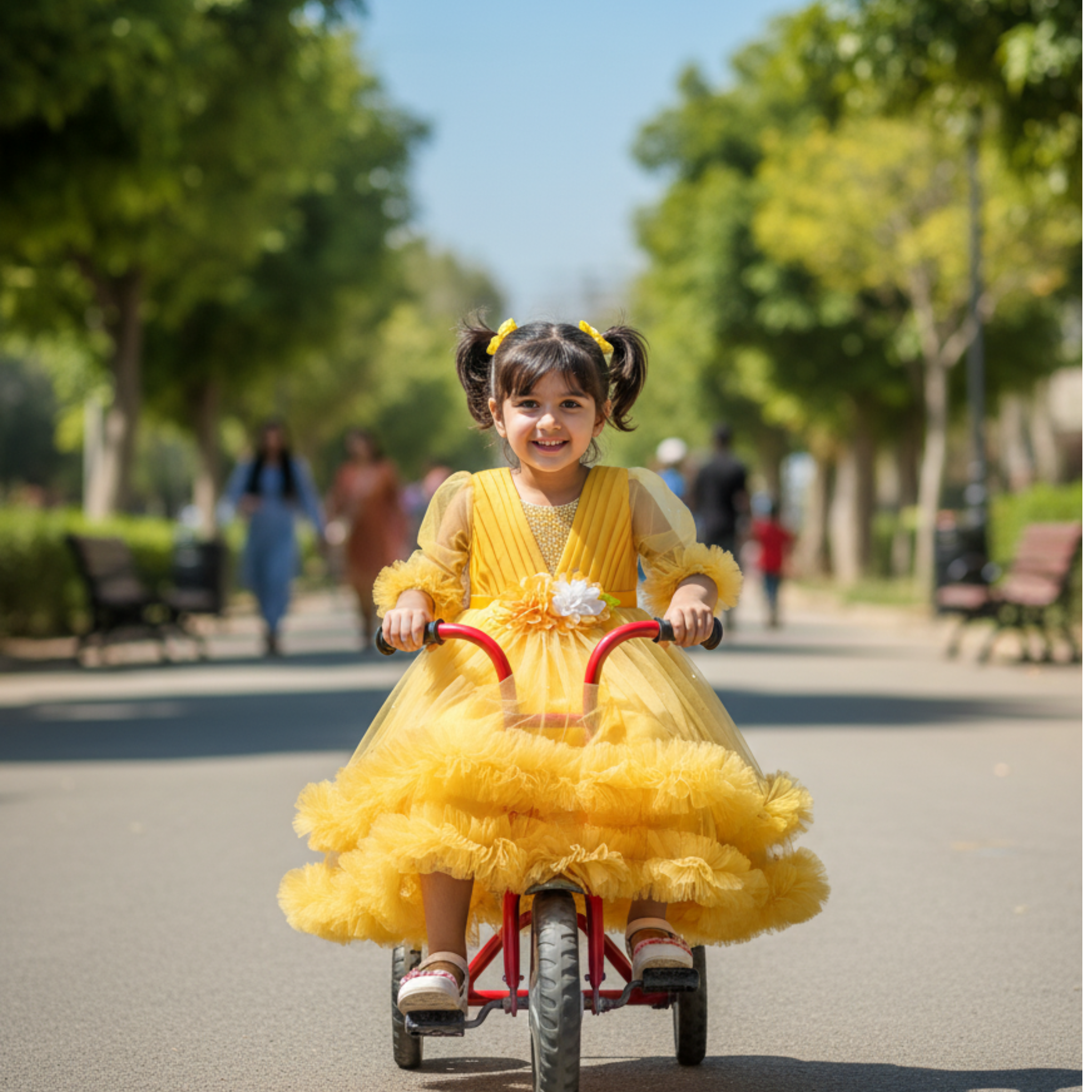 Yellow Sunshine Boutique Frock for Girls â Twirling Party Dress with Flower Embellishments & Ruffled Tulle