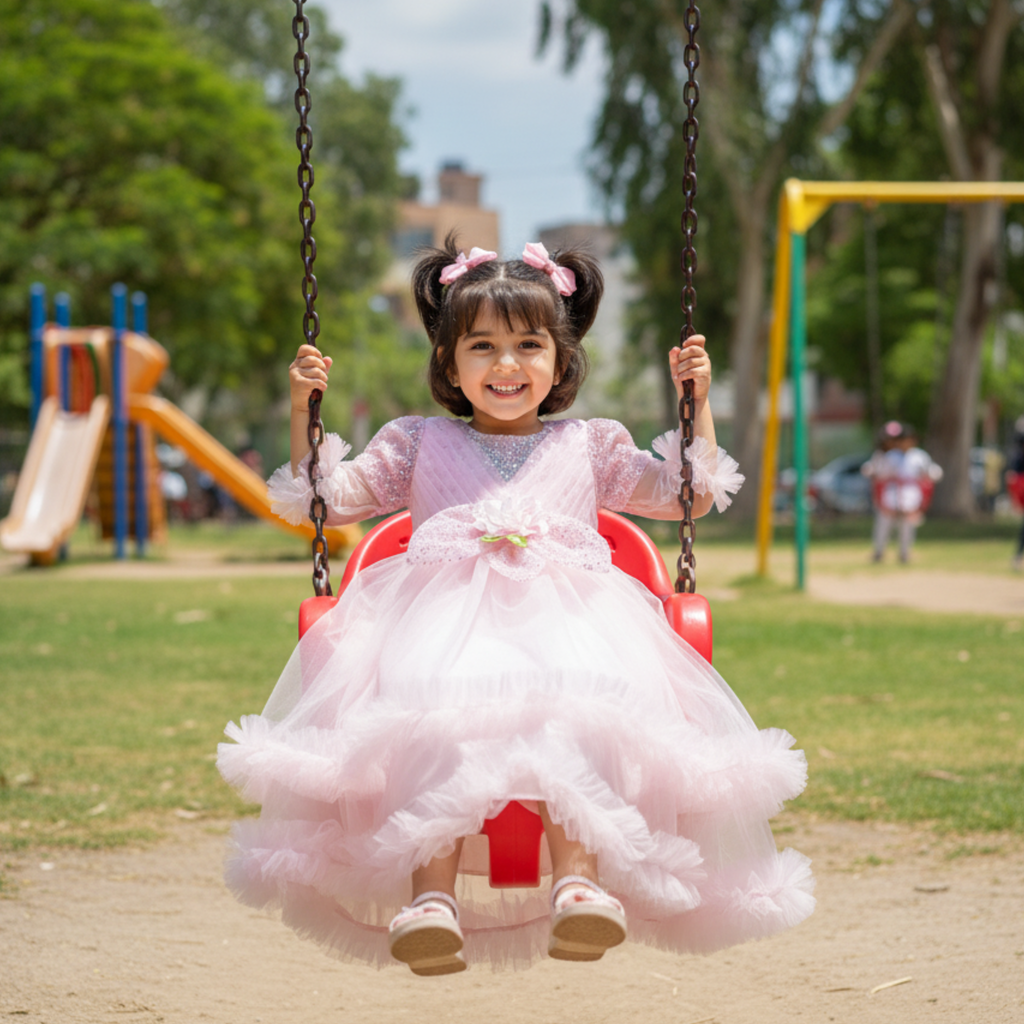 Pink Princess Boutique Frock for Girls â Sparkling Party Dress with Floral AppliquÃ© & Ruffled Tulle