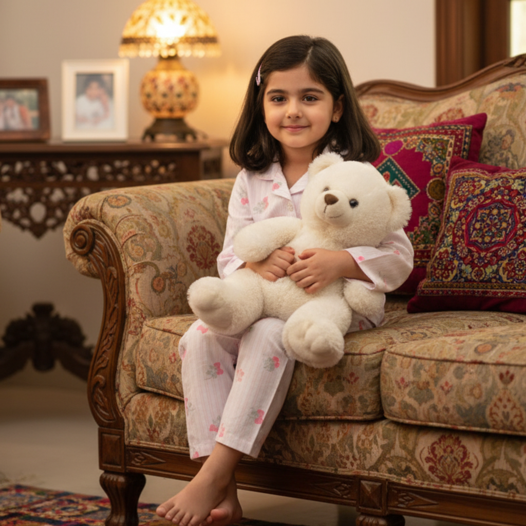 Cute Pink Floral Pajama Set for Girls â Soft & Comfortable Sleepwear with Buttoned Top and Elastic Waist Pants