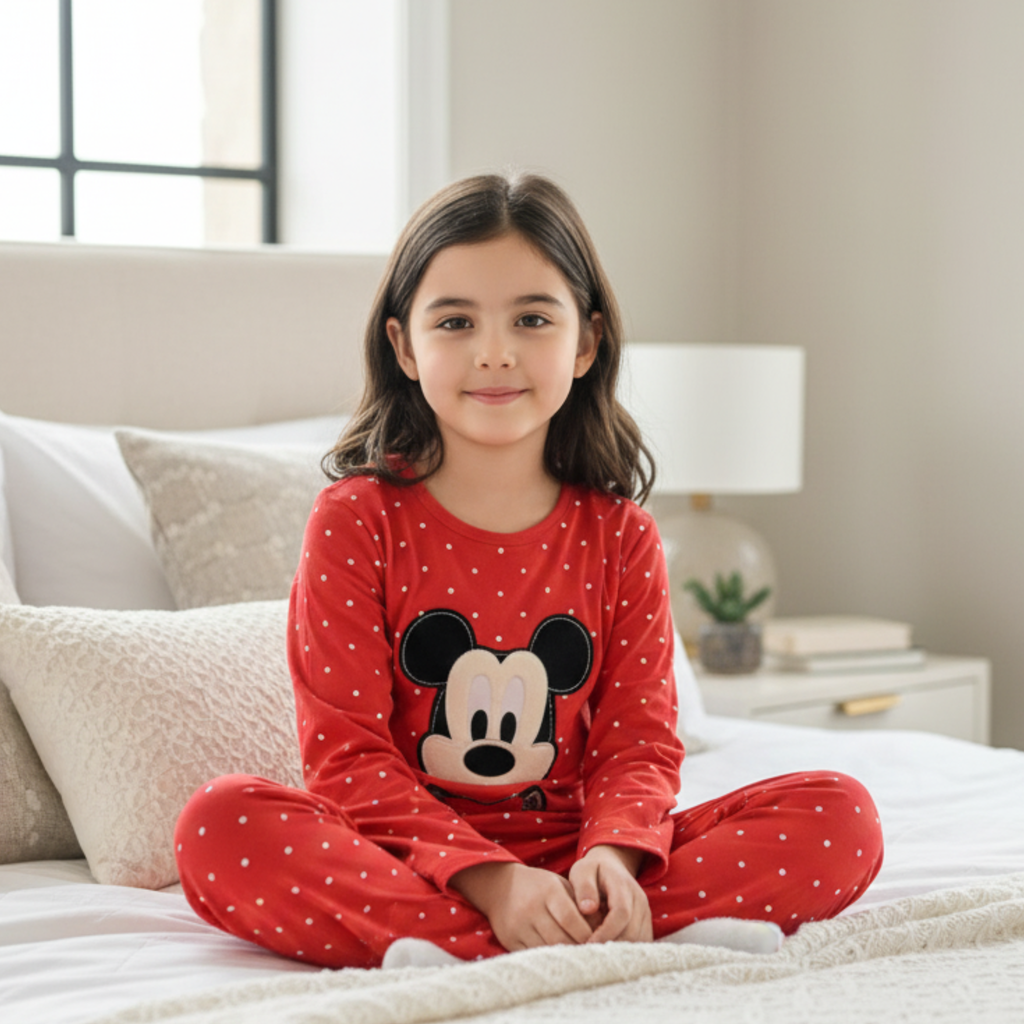 Mickey Mouse Graphic Pajama Set for Girls â Cozy Sleepwear with Fun Polka Dot Design