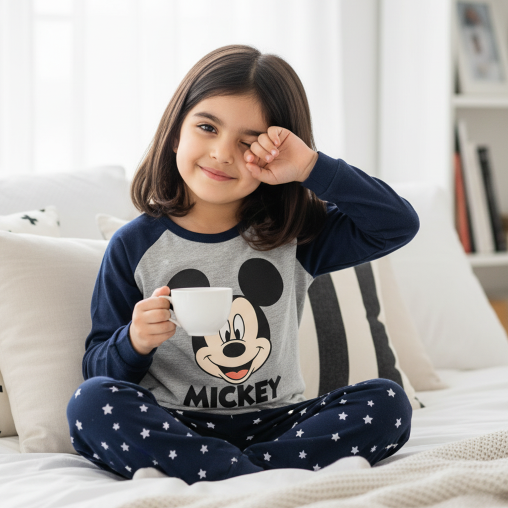 Mickey Mouse Graphic Pajama Set for Girls â Cozy Sleepwear with Stars Print Pants