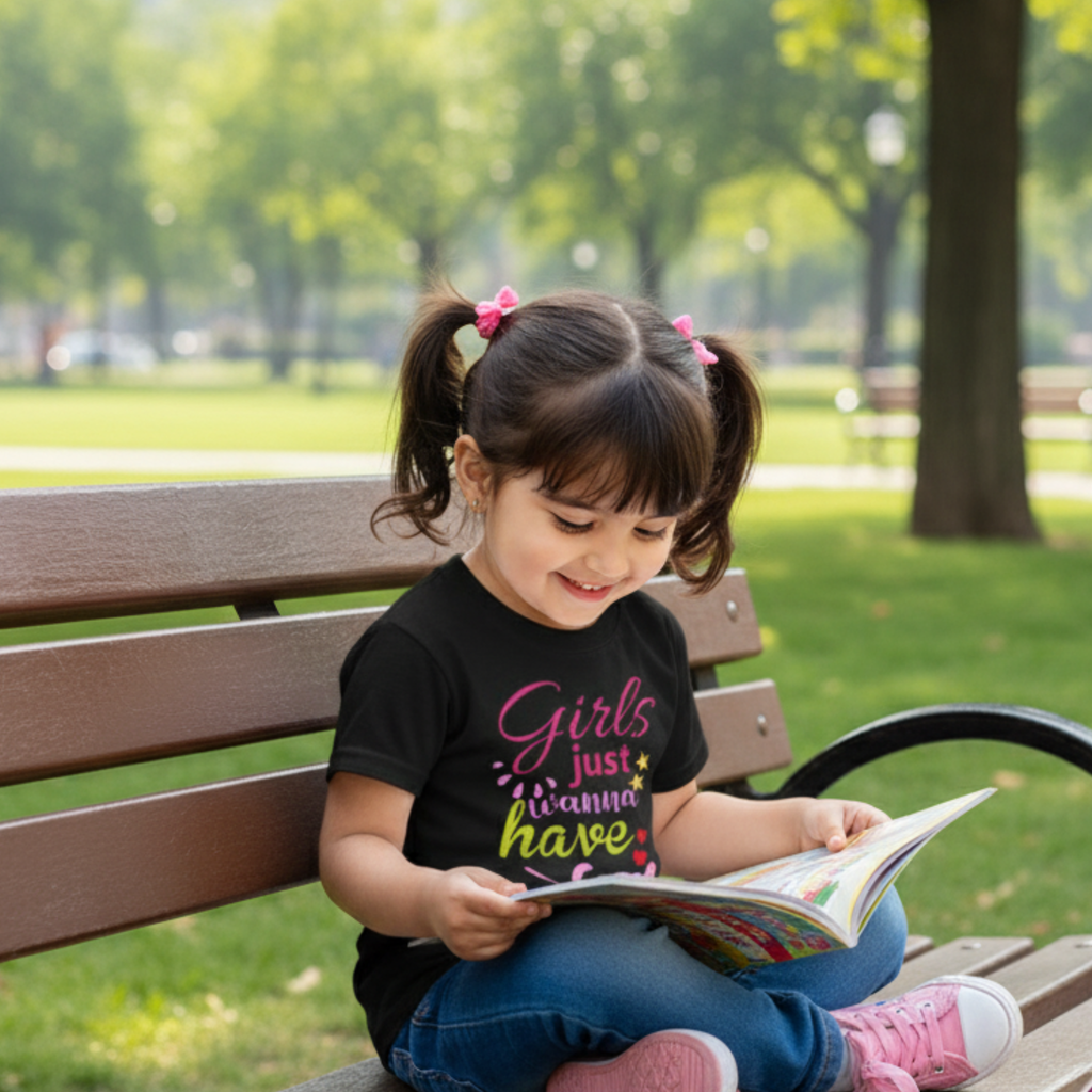 âGirls Just Wanna Have Funâ T-shirt for Girls â Fun & Colorful Casual Tee with Bold Graphic Print