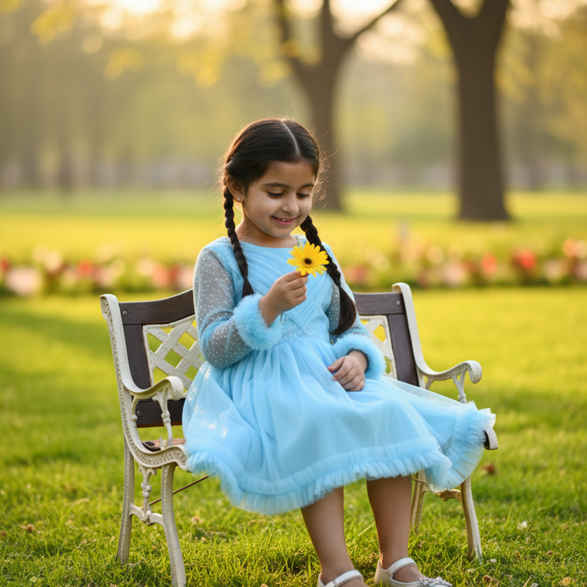 Sky Blue Party Frock for Girls â Elegant Birthday Dress with Tulle Layers & Sparkle Detailing