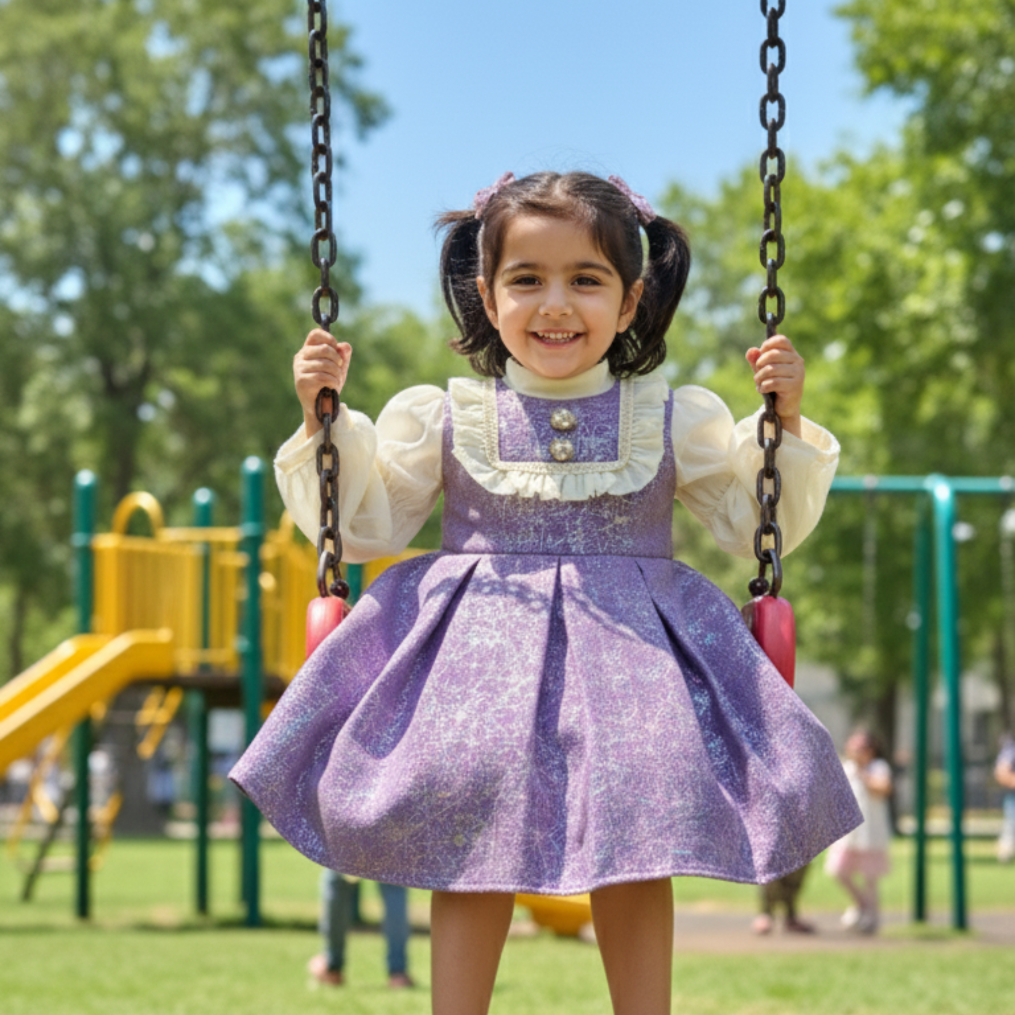 Lavender Princess Kids Frock for Girls â Elegant Party Dress with Ruffled Collar & Pearl Detailing