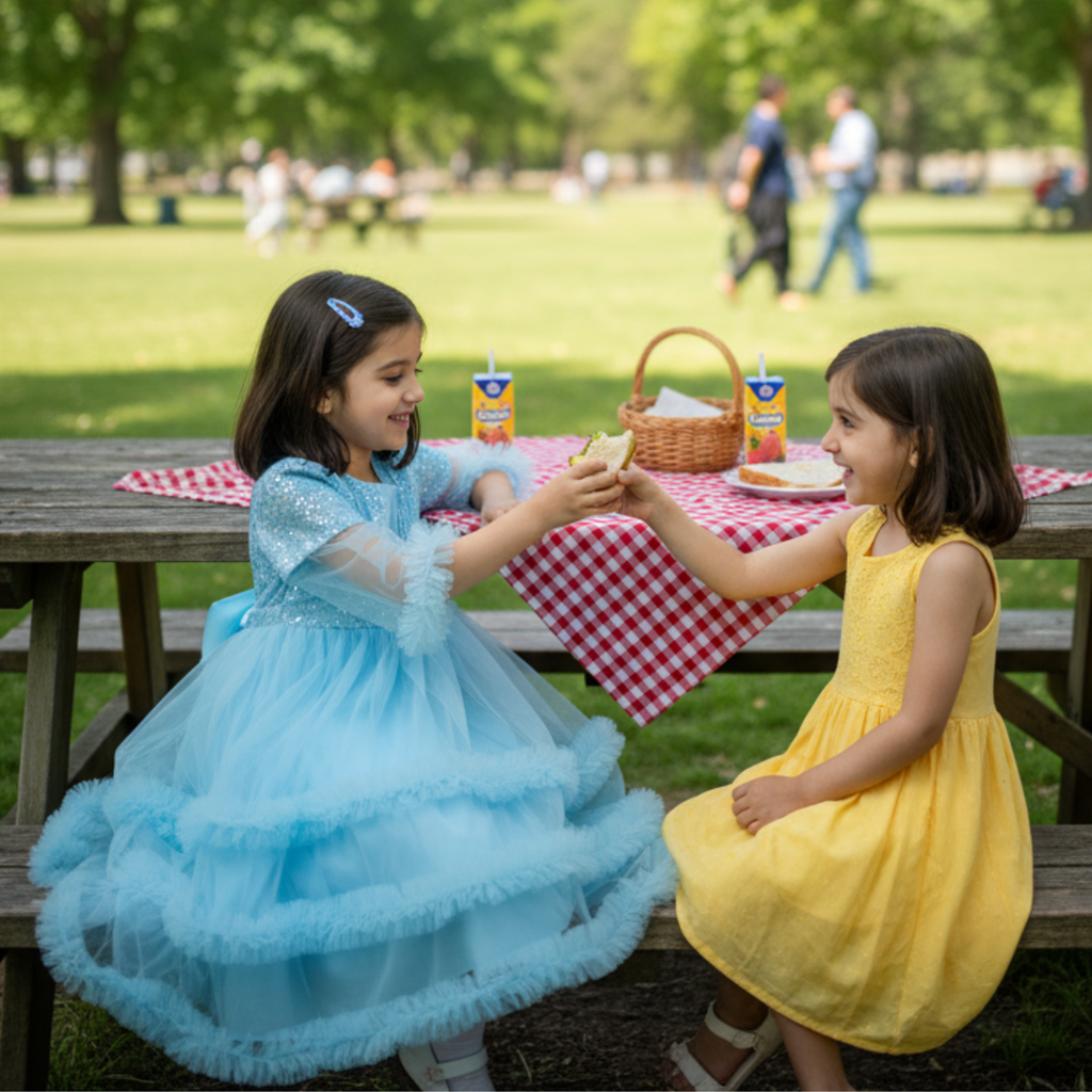 Blue Princess Frock for Girls â Elegant Party Dress with Lace & Pearl Embellishments