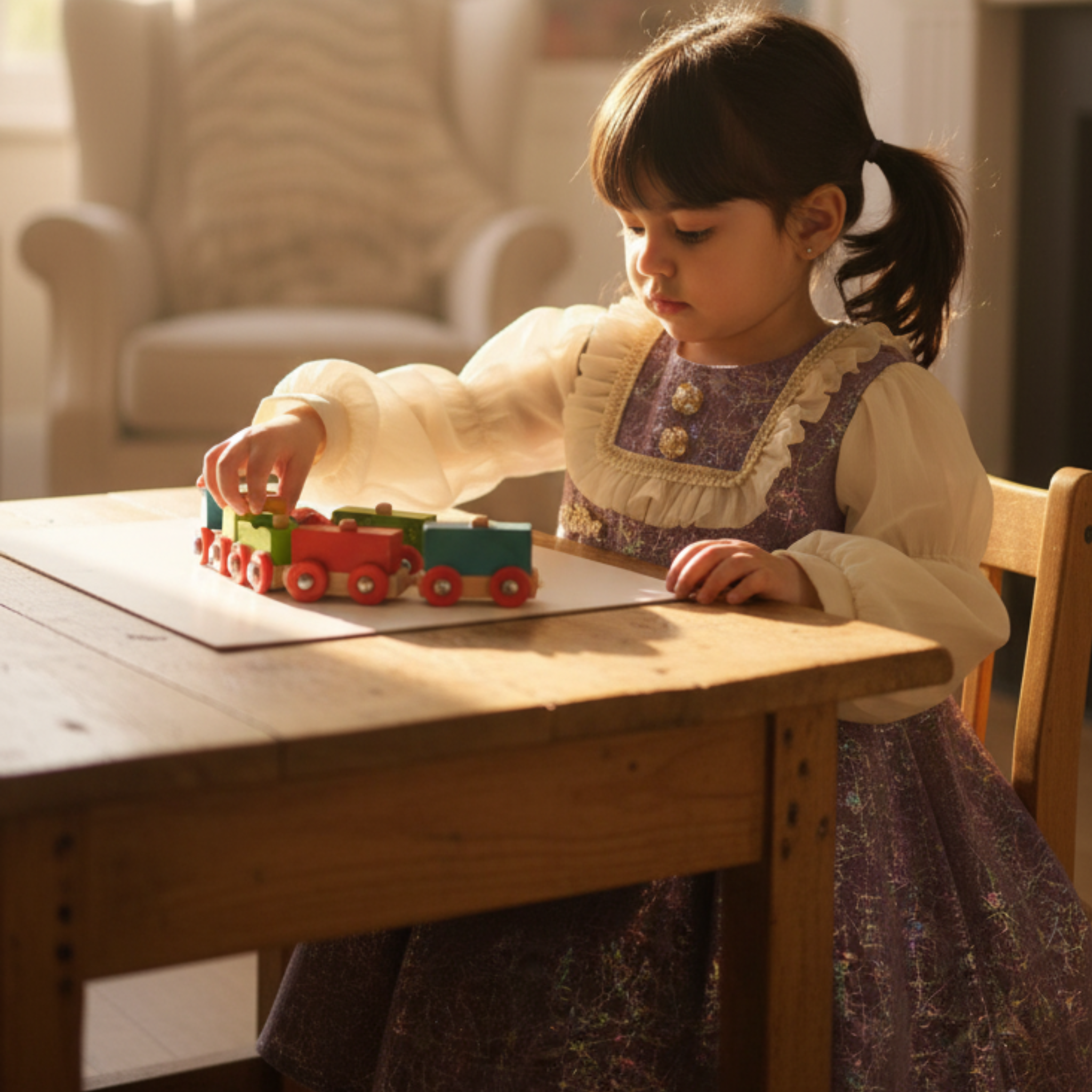 Lavender Princess Kids Frock for Girls â Elegant Party Dress with Ruffled Collar & Pearl Detailing