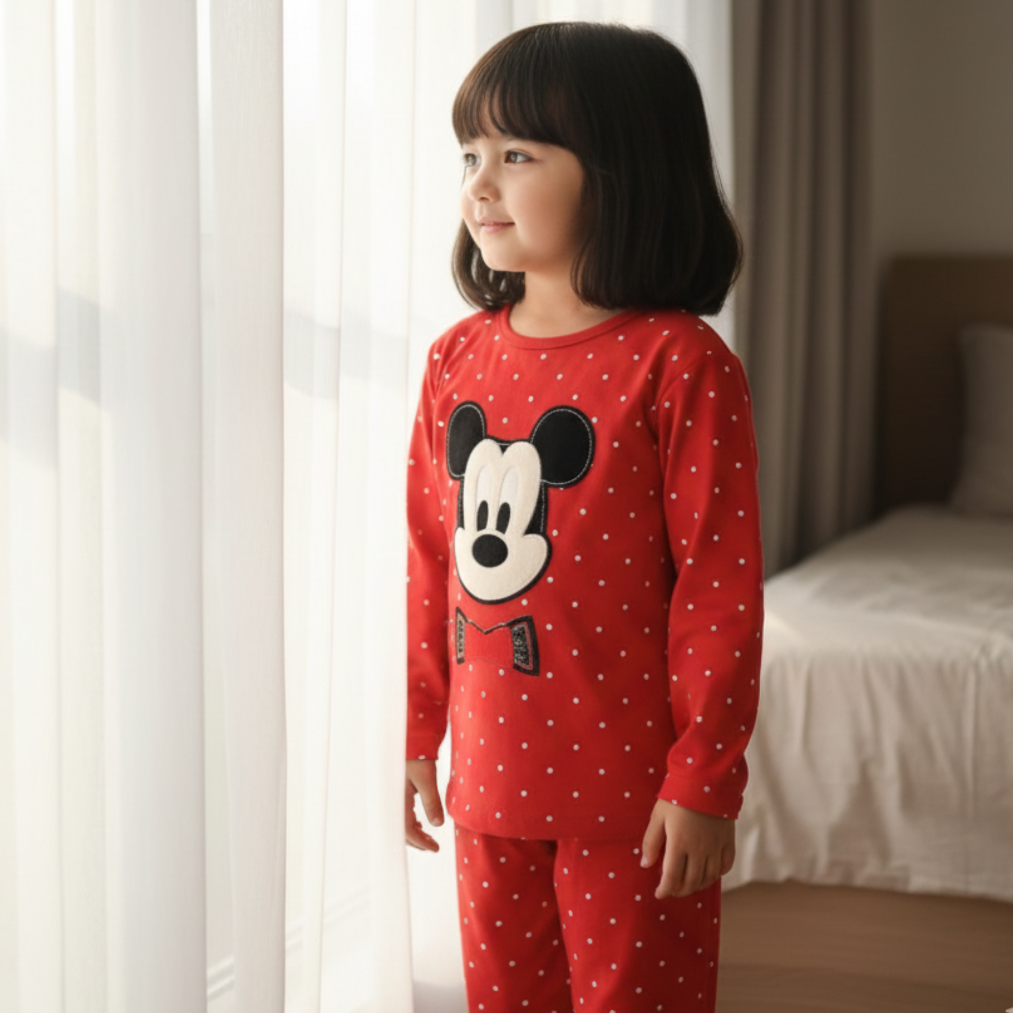 Mickey Mouse Graphic Pajama Set for Girls â Cozy Sleepwear with Fun Polka Dot Design