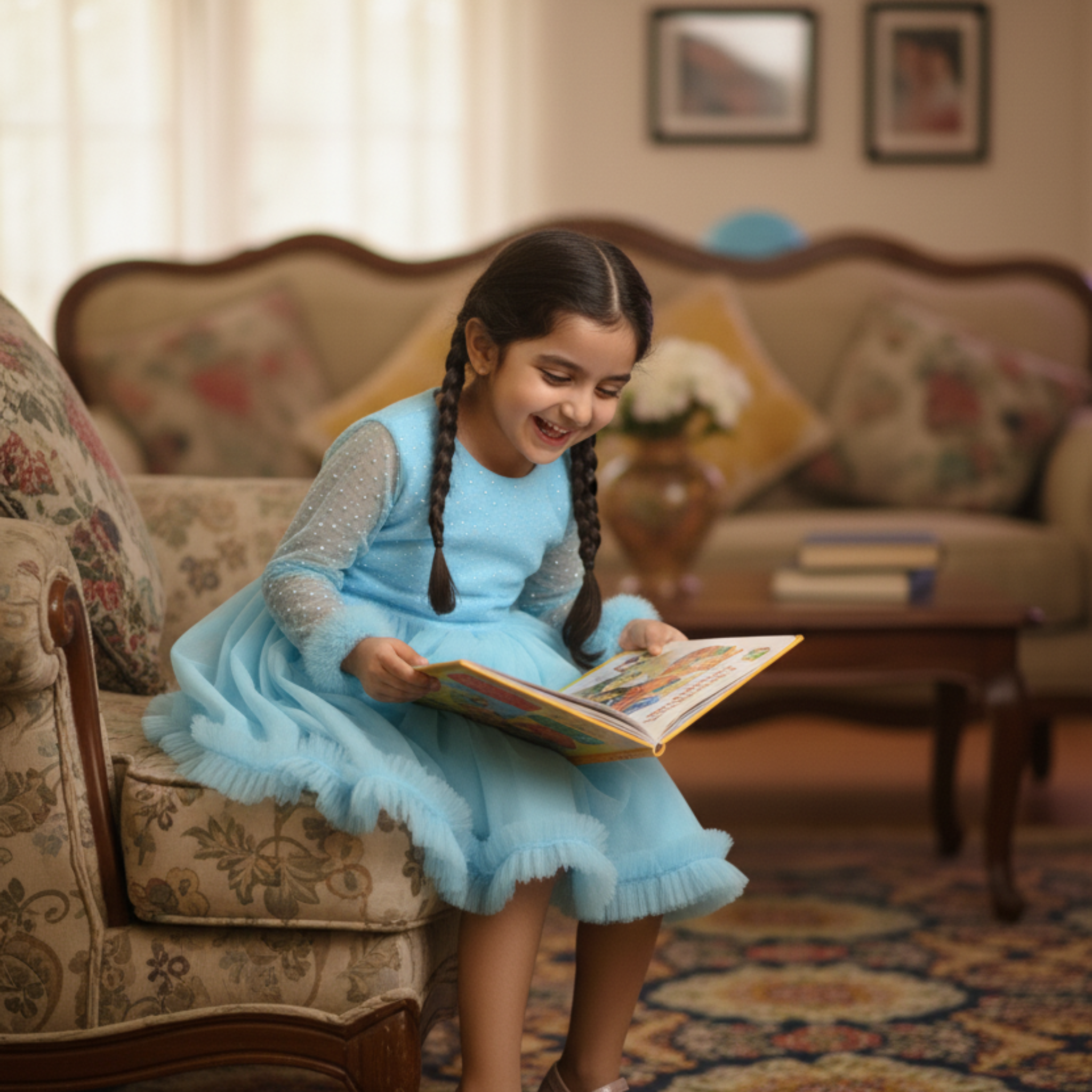 Sky Blue Party Frock for Girls â Elegant Birthday Dress with Tulle Layers & Sparkle Detailing