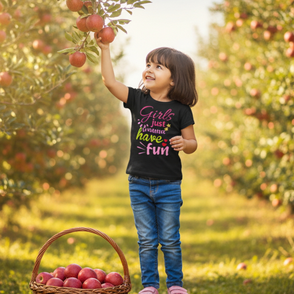 âGirls Just Wanna Have Funâ T-shirt for Girls â Fun & Colorful Casual Tee with Bold Graphic Print