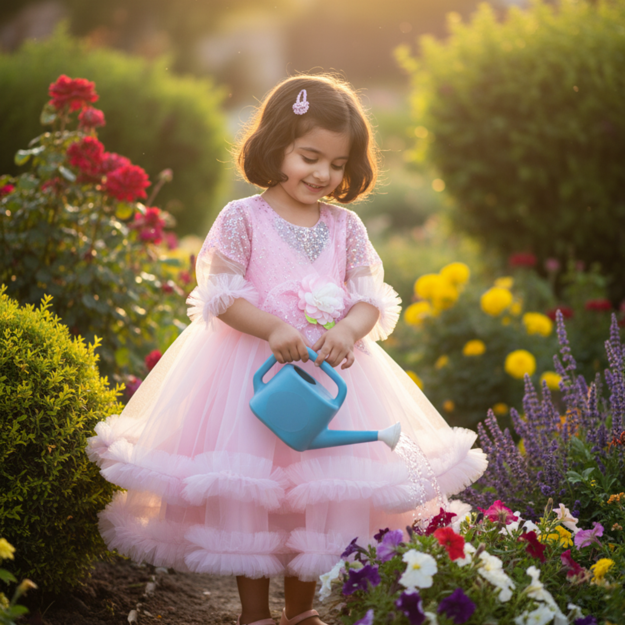 Pink Princess Boutique Frock for Girls â Sparkling Party Dress with Floral AppliquÃ© & Ruffled Tulle