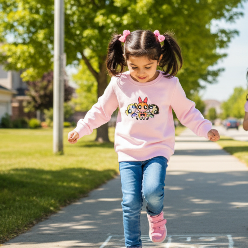 Powerpuff Girls Sweatshirt Frock for Girls â Cozy & Playful Hoodie Dress with Fun Cartoon Print