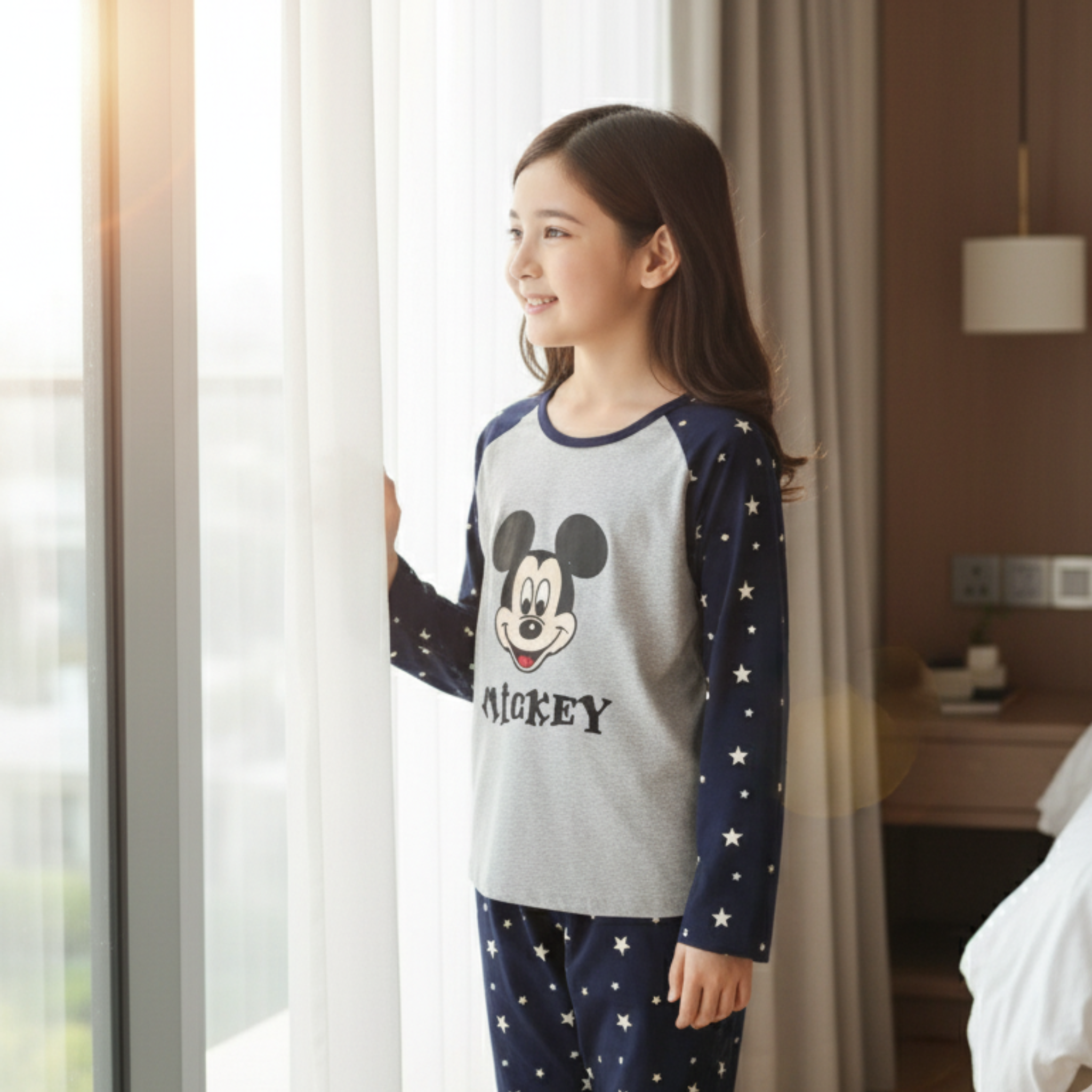 Mickey Mouse Graphic Pajama Set for Girls â Cozy Sleepwear with Stars Print Pants