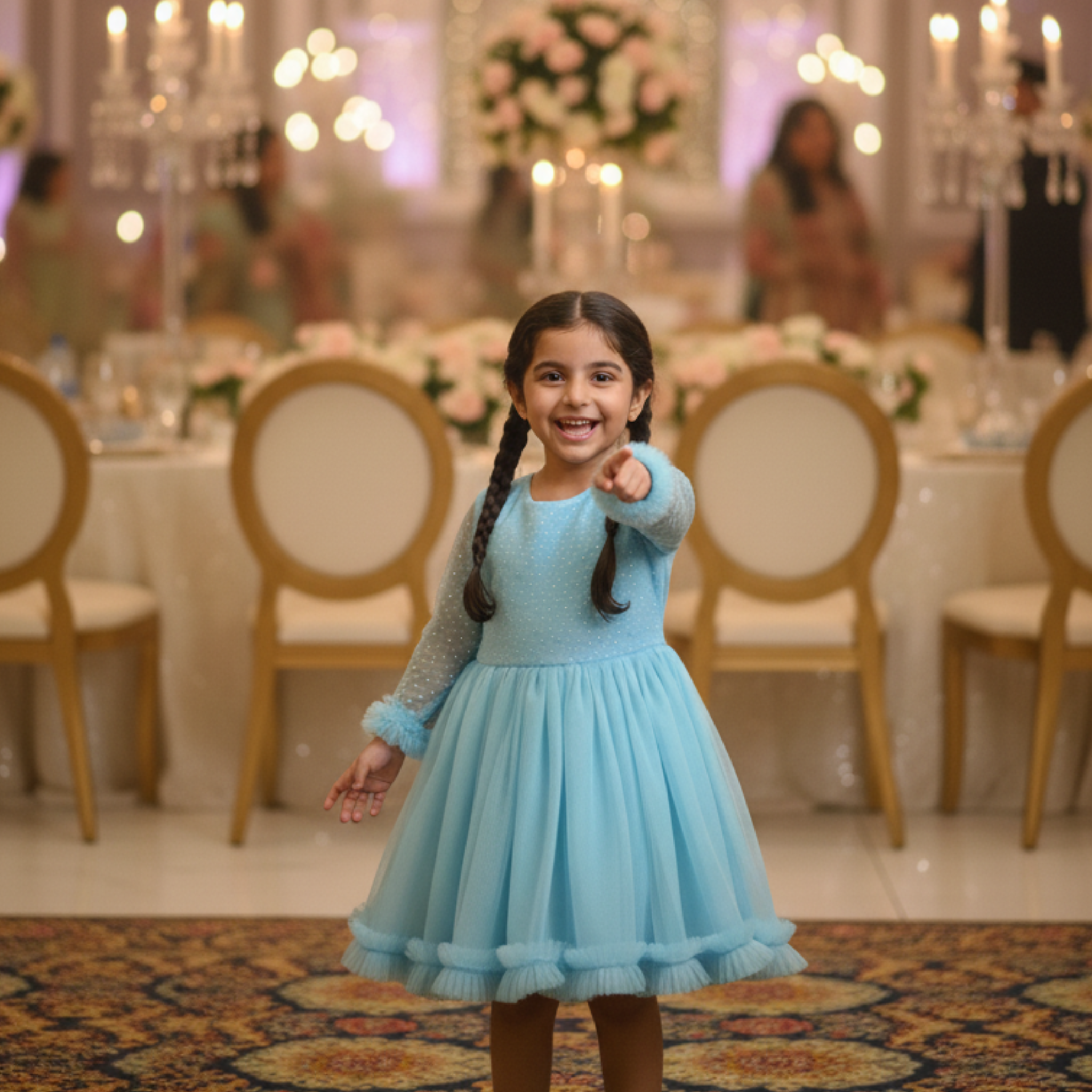 Sky Blue Party Frock for Girls â Elegant Birthday Dress with Tulle Layers & Sparkle Detailing