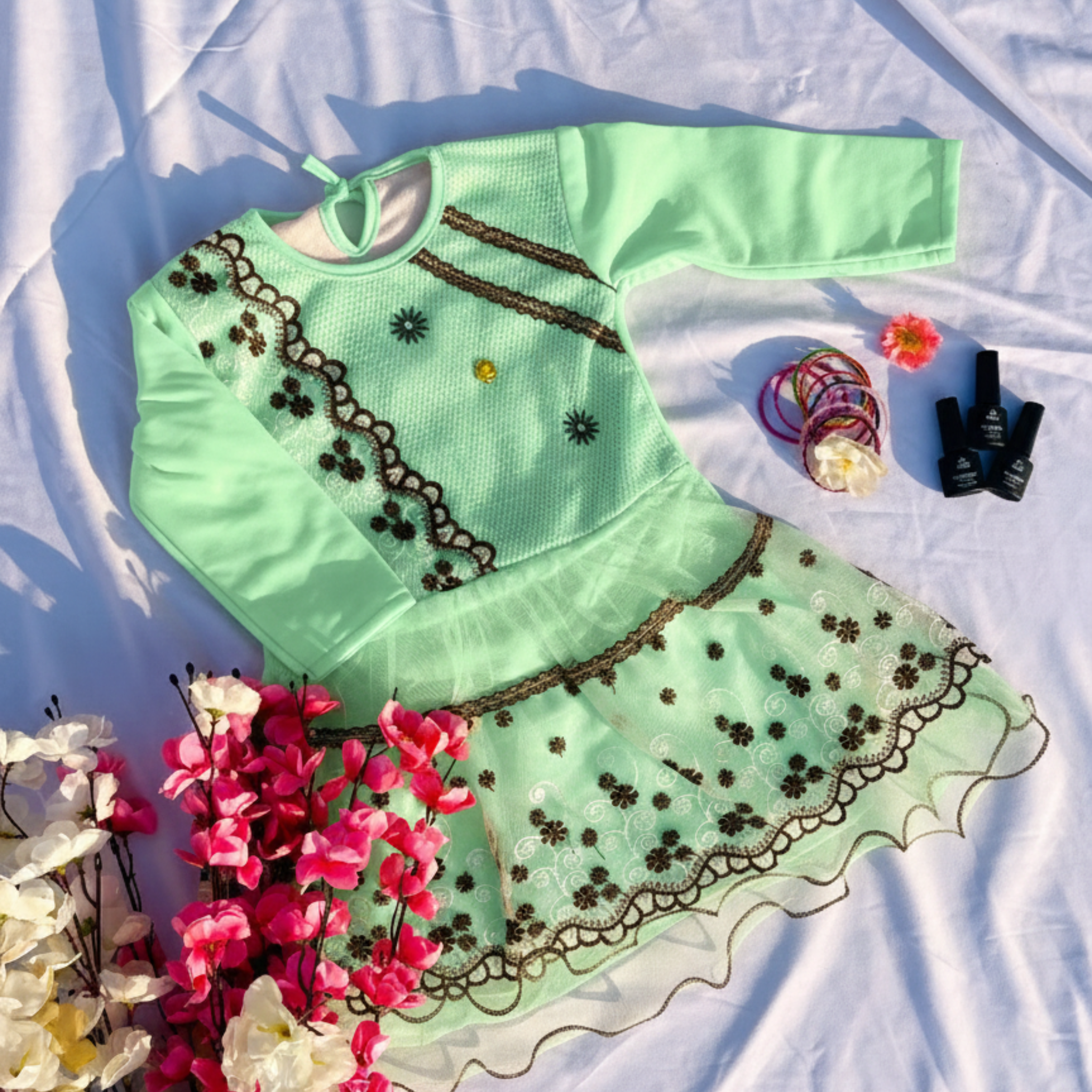 Floral Embroidered Frock with Matching Leggings for Girls