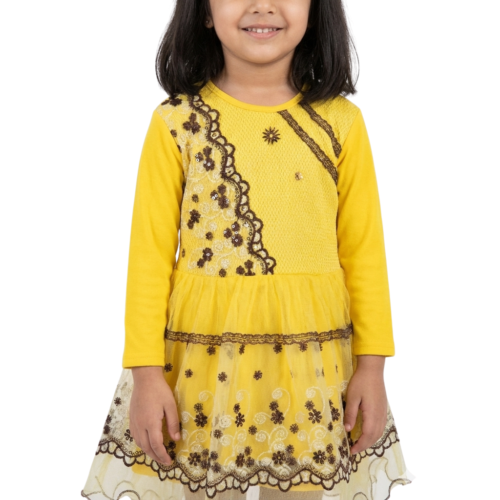 Floral Embroidered Frock with Matching Leggings for Girls