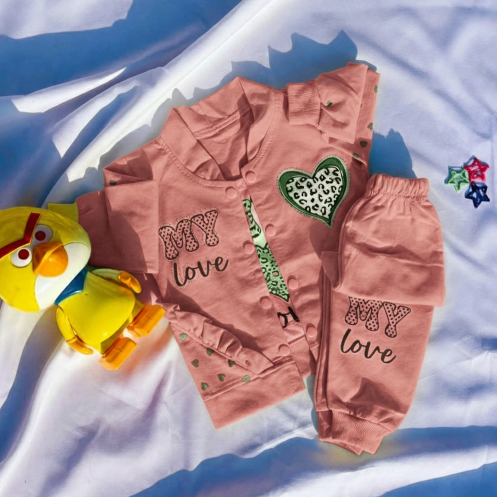 Heart-Print Winter Set with Pants for Toddler Girls