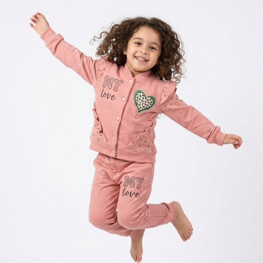 Heart-Print Winter Set with Pants for Toddler Girls