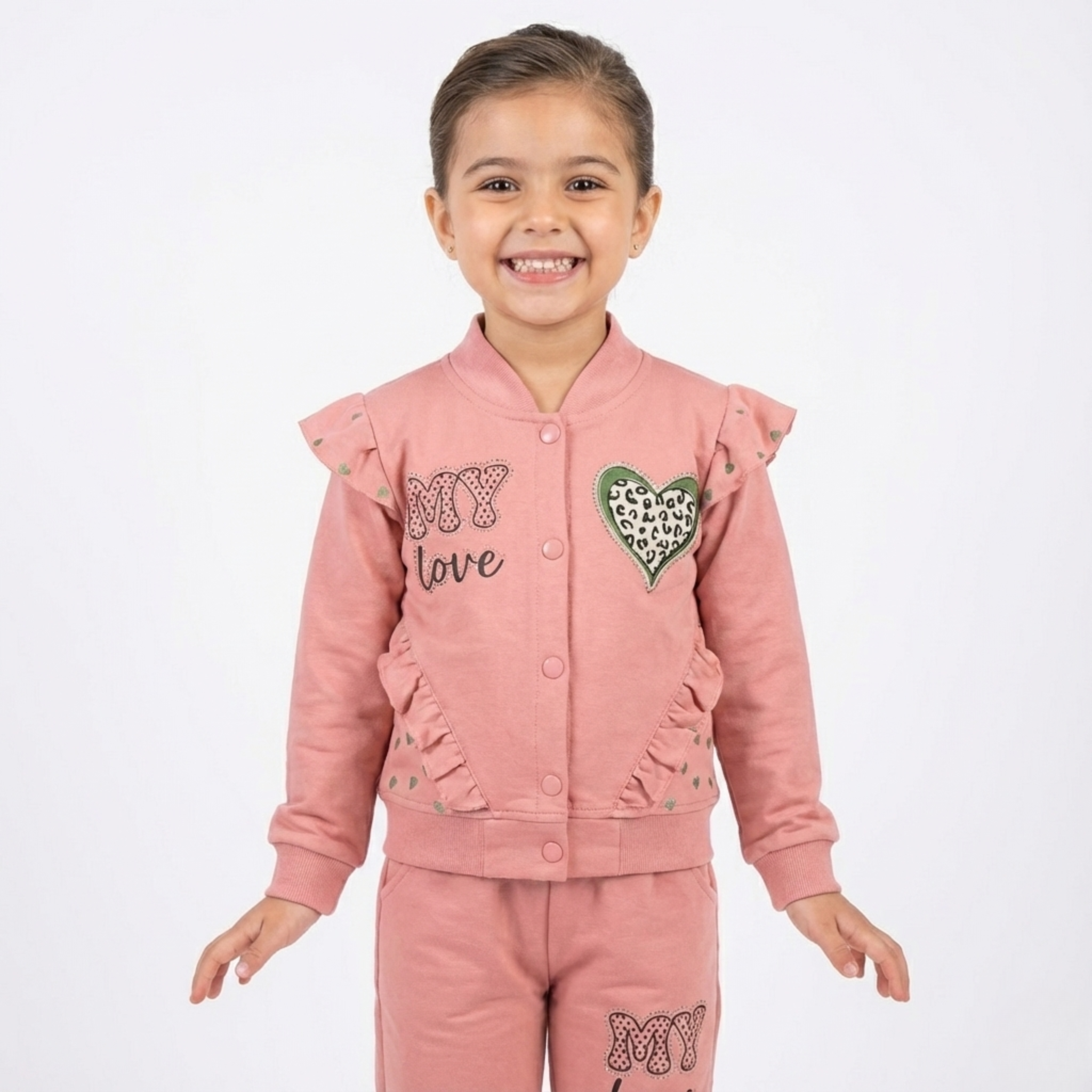 Heart-Print Winter Set with Pants for Toddler Girls