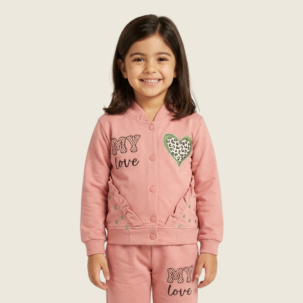 Heart-Print Winter Set with Pants for Toddler Girls