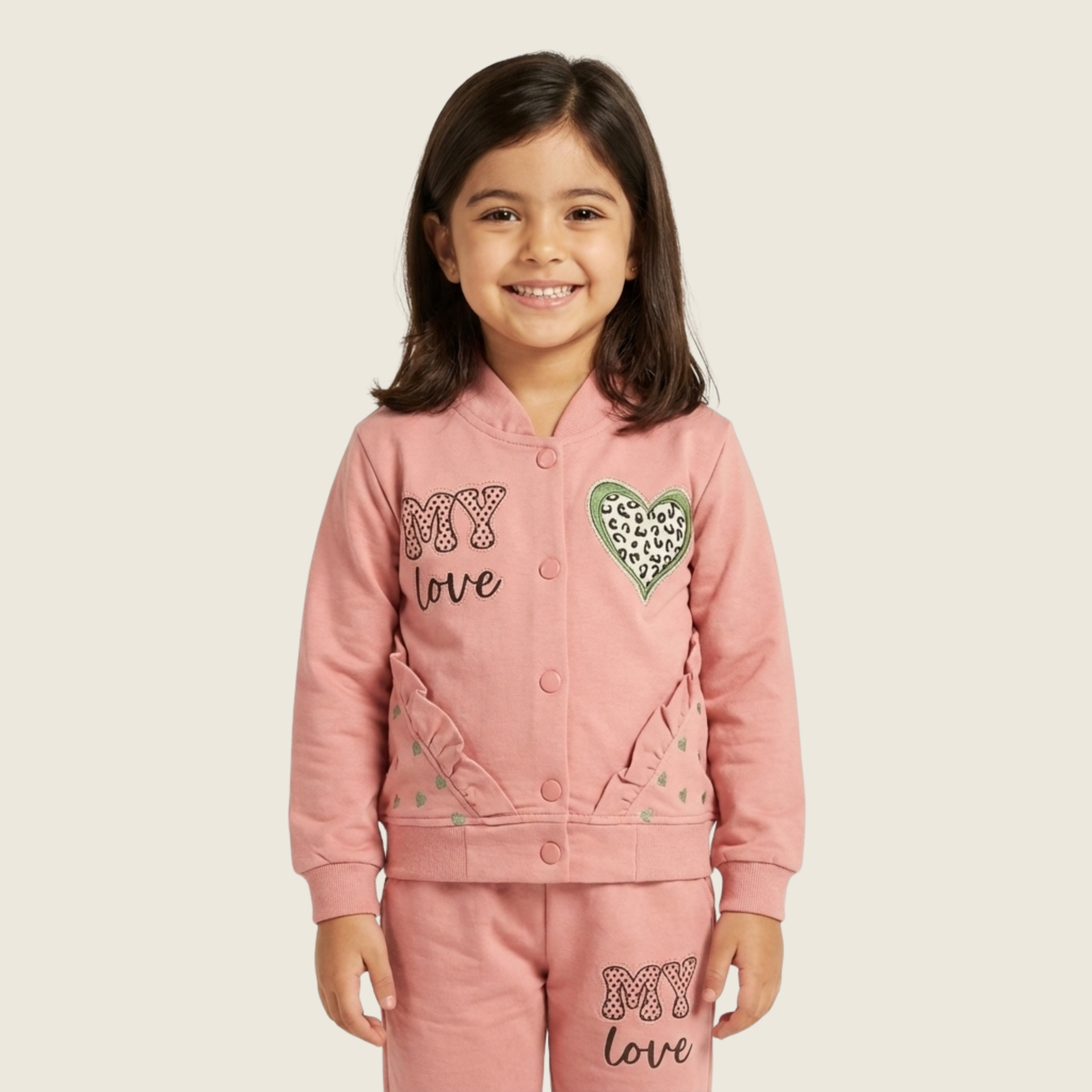Heart-Print Winter Set with Pants for Toddler Girls