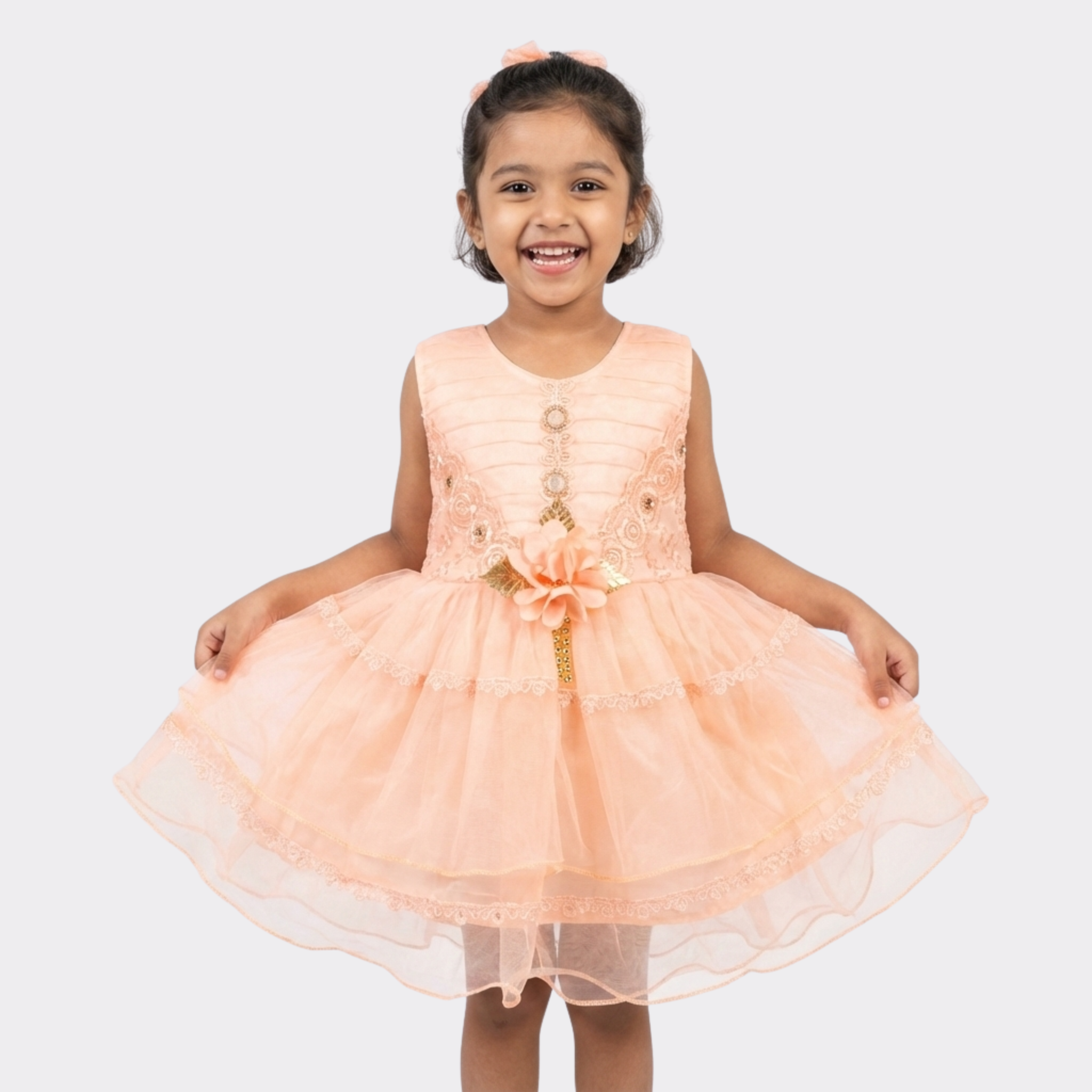 Floral Embroidered Dress with Matching Accessories for Toddler Girls