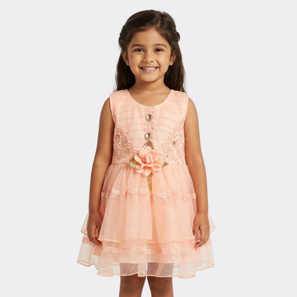 Floral Embroidered Dress with Matching Accessories for Toddler Girls