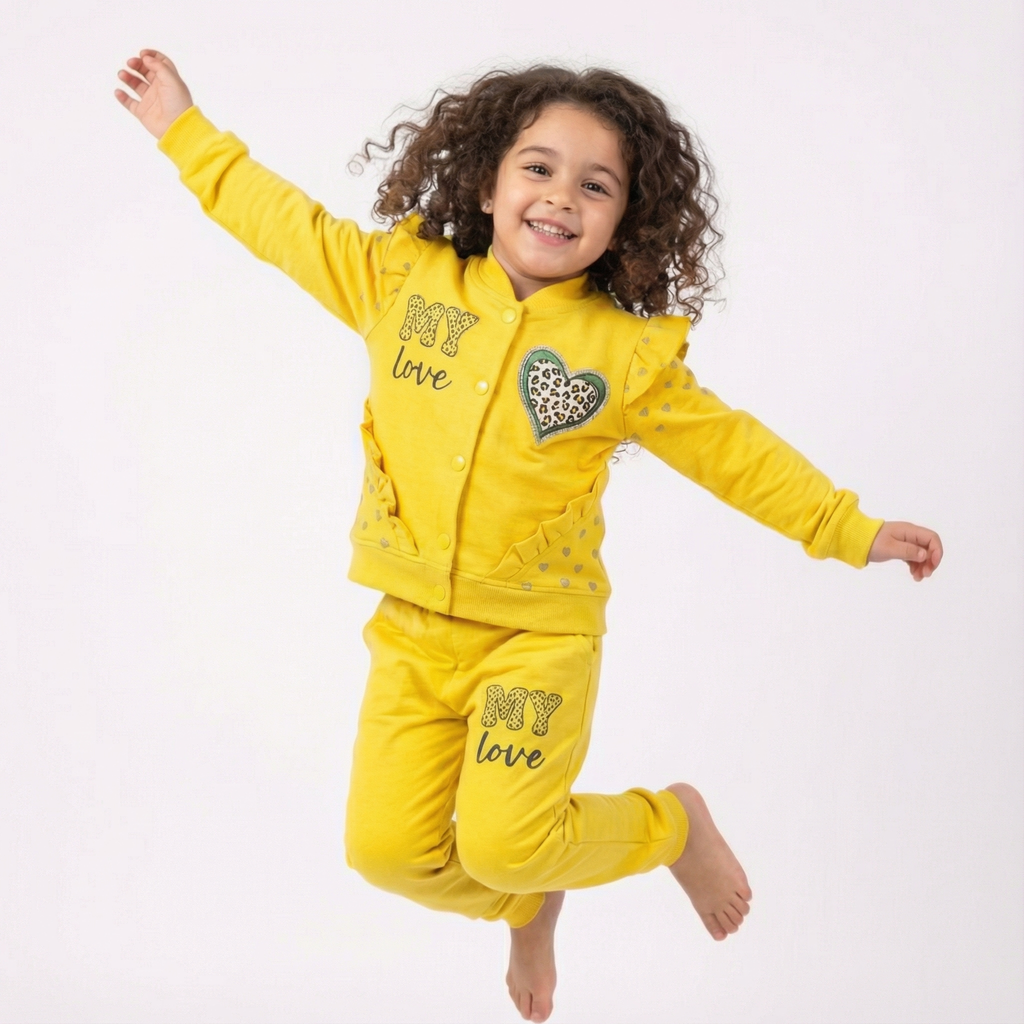 Heart-Print Winter Set with Pants for Toddler Girls