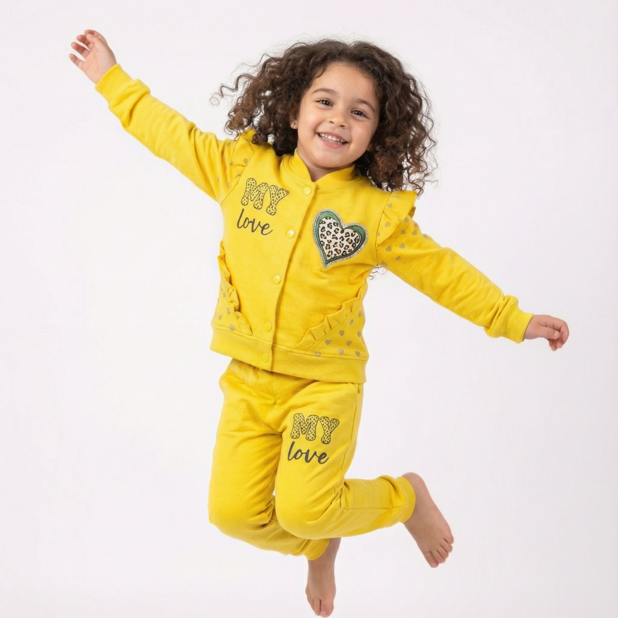 Heart-Print Winter Set with Pants for Toddler Girls