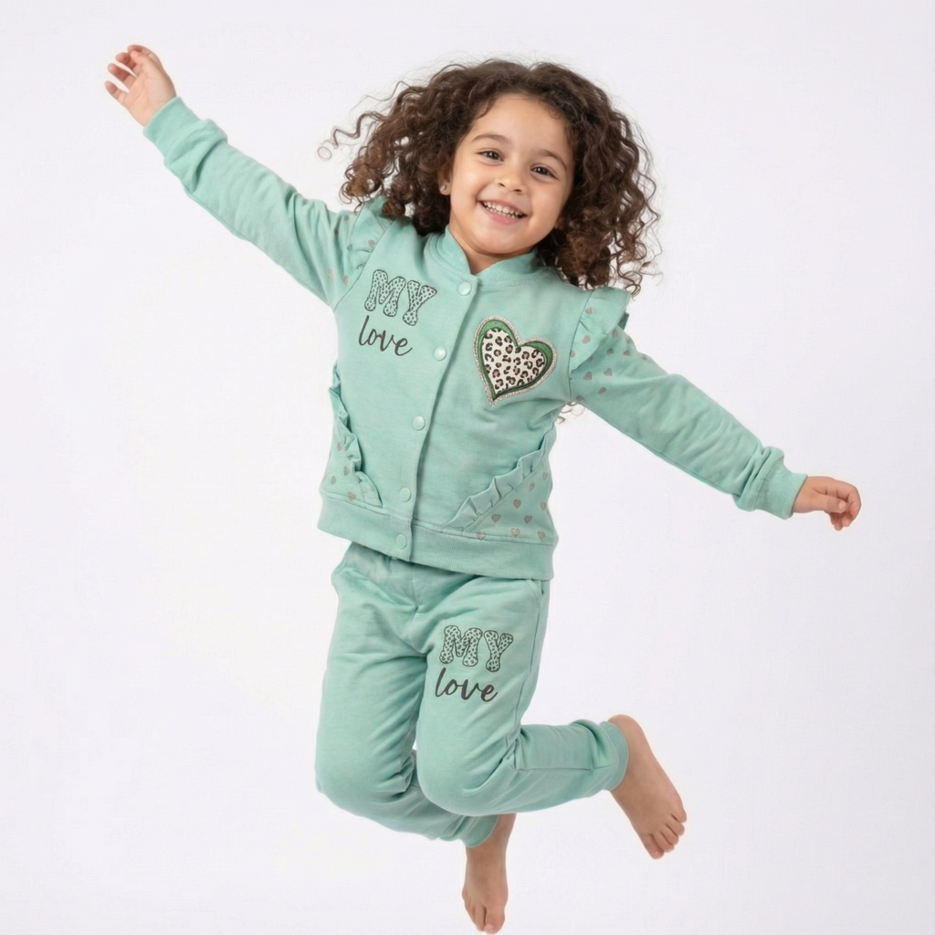 Heart-Print Winter Set with Pants for Toddler Girls