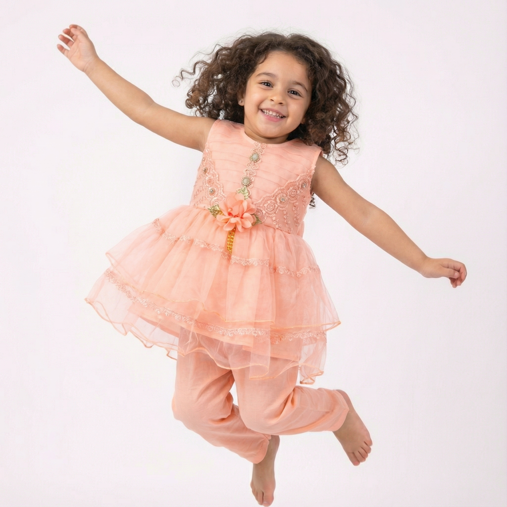 Floral Embroidered Dress with Matching Accessories for Toddler Girls