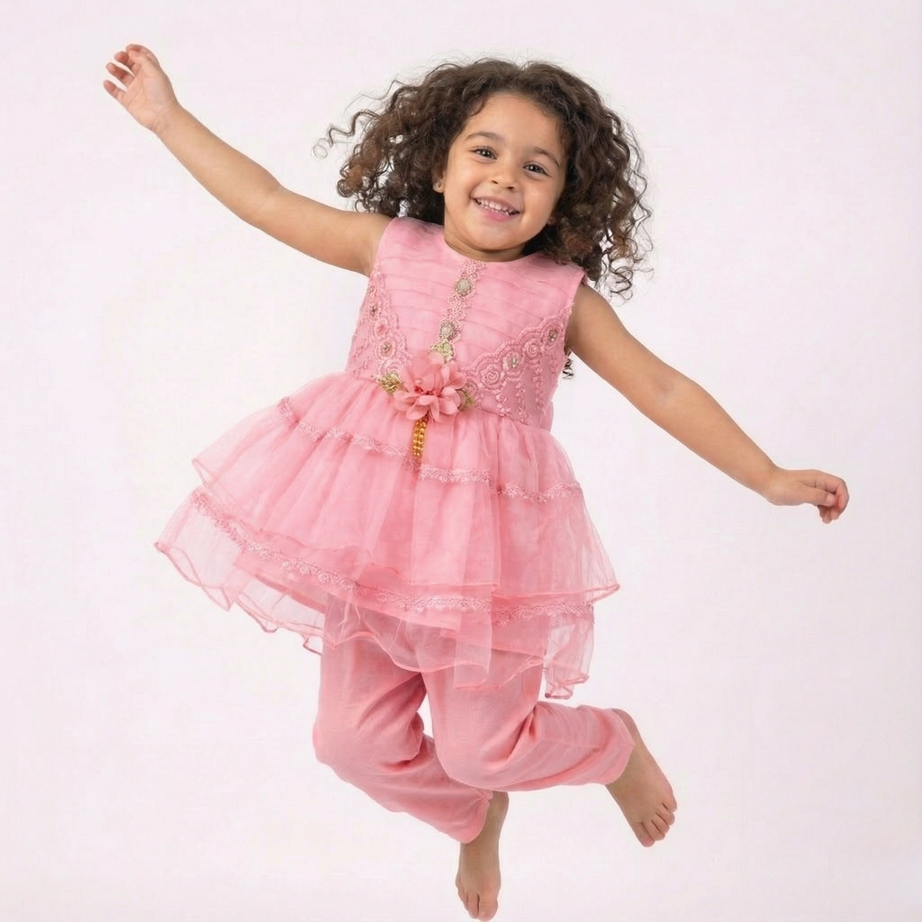 Floral Embroidered Dress with Matching Accessories for Toddler Girls